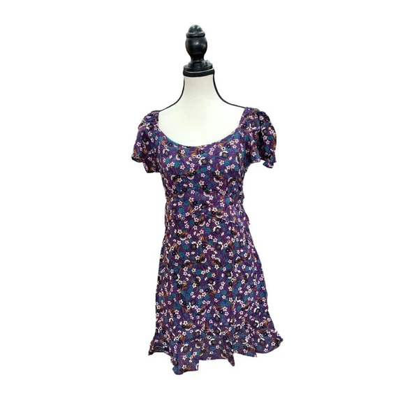 Band of Gypsies Floral Print Purple Short Sleeve Dress - Picture 4 of 9